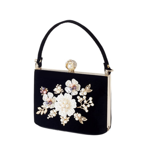 Ladies Velvet Clutch Pearl Crystal