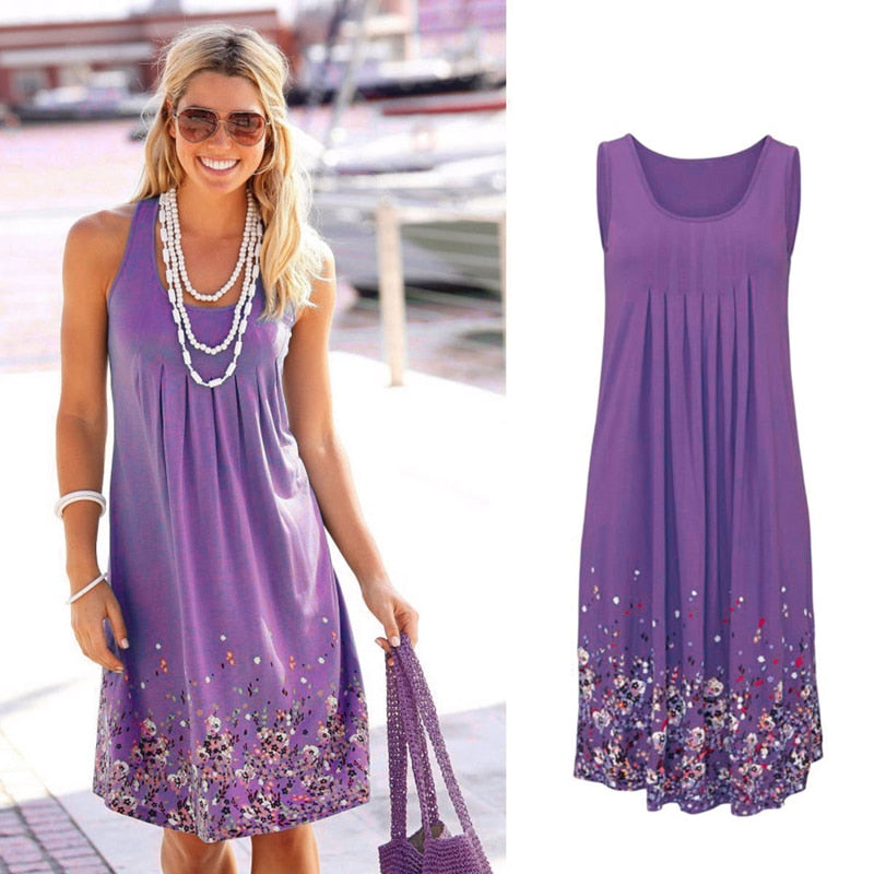 Sleeveless Floral Print Loose Dress
